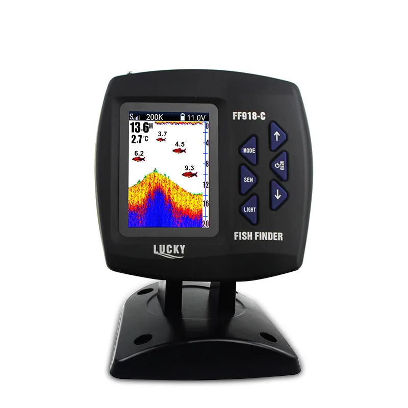 محظوظ ثنائي التردد قارب السمك مكتشف السونار أسلم إنذار 328ft/100 متر عمق المياه قارب fishfinder FF918-C100DS