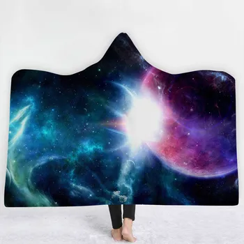 

Plush Hooded Air Conditioner Blanket Polyester Flannel Thickened Mysterious Universe Blanket Comfort Textile Blanket 150x200cm