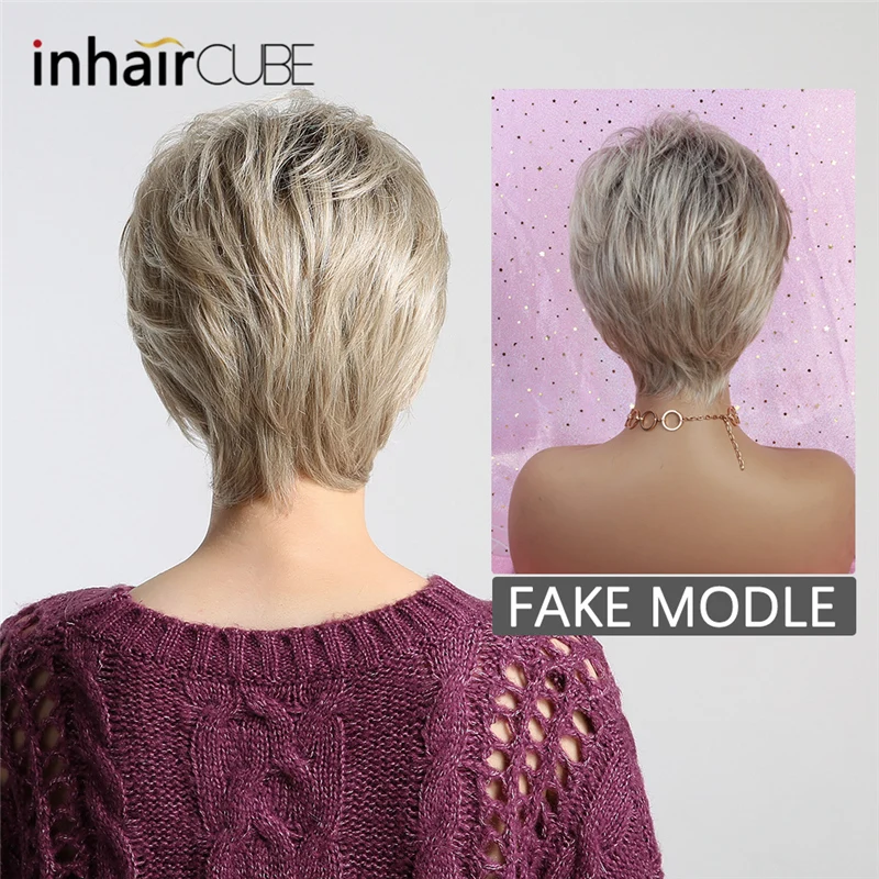 Синтетические волосы INHAIR CUBE короткие прямые пушистые смешанные цвета серые