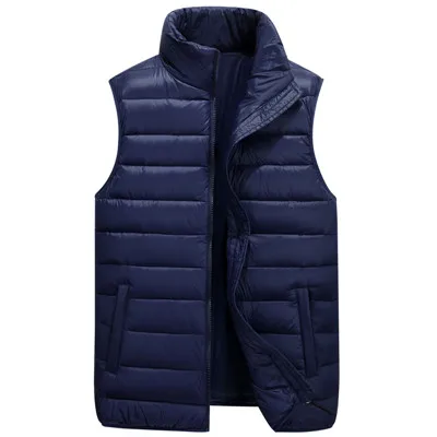 Mu Yuan Yang, мужские пуховые жилеты, зимние куртки, жилет, мужская мода, без рукавов, на молнии, пальто, теплые жилеты размера плюс, 4XL, 5XL - Цвет: Dark blue