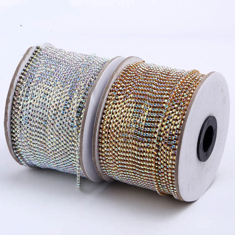 URORU Crystal AB Rhinestone Chain DIY Sew On Gold Base Density Trim Metal Cup Chains Accessories ss6 10yards/lot AM TAIDIAN