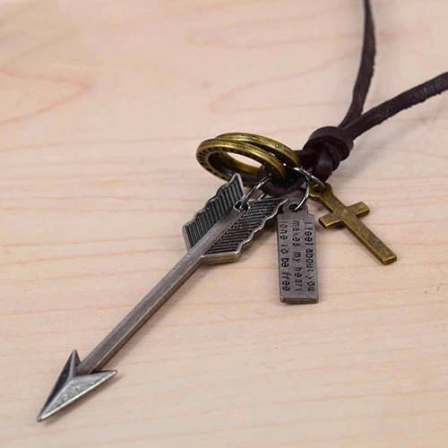 Men's Arrow Circles Crosses Pendants Faux Leather Cord Adjustable Chic
