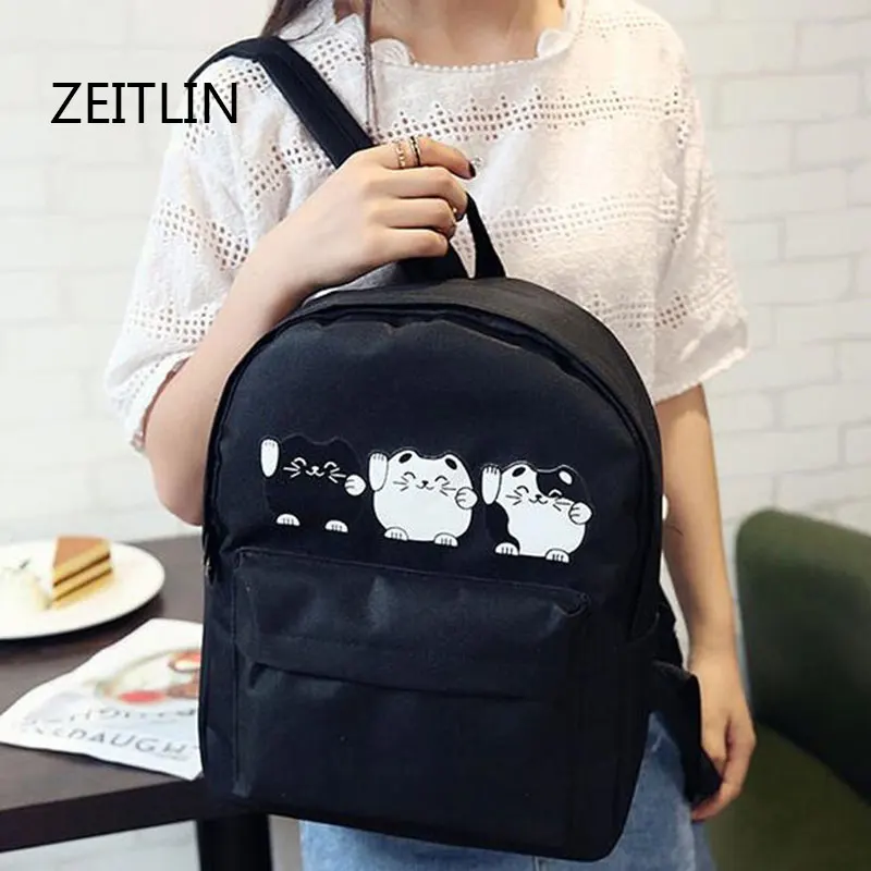 

Cat Printing Backpack Women Canvas Cartoon Shoulder Bag Schoolbag Backpacks For Teenage Girls Bolsa Mochila T1587