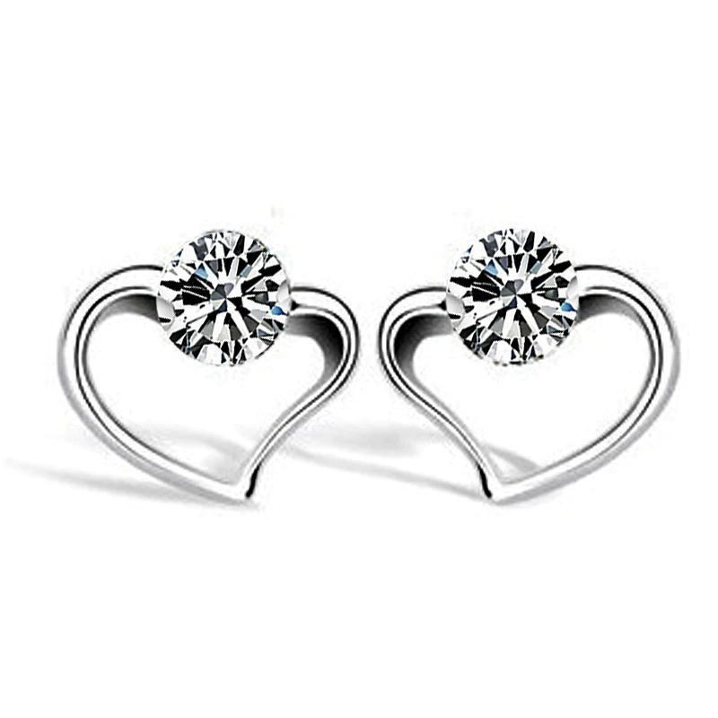 

JEXXI Romantic Gift Jewelry For Woman High Quality 925 Sterling Silver Heart Design With Cz Stud Earrings Free Shipping