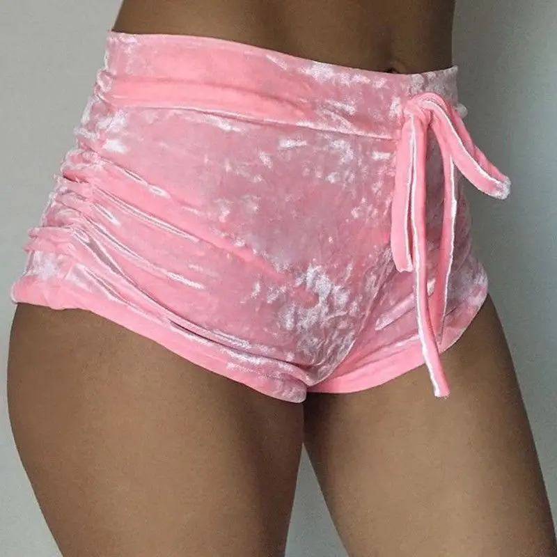 

New Fashion Pretty Little Thing Womens Ladies Pink Crushed Velvet Runner Fashion Short Hot Casual Women Skinny Drawstring Shorts