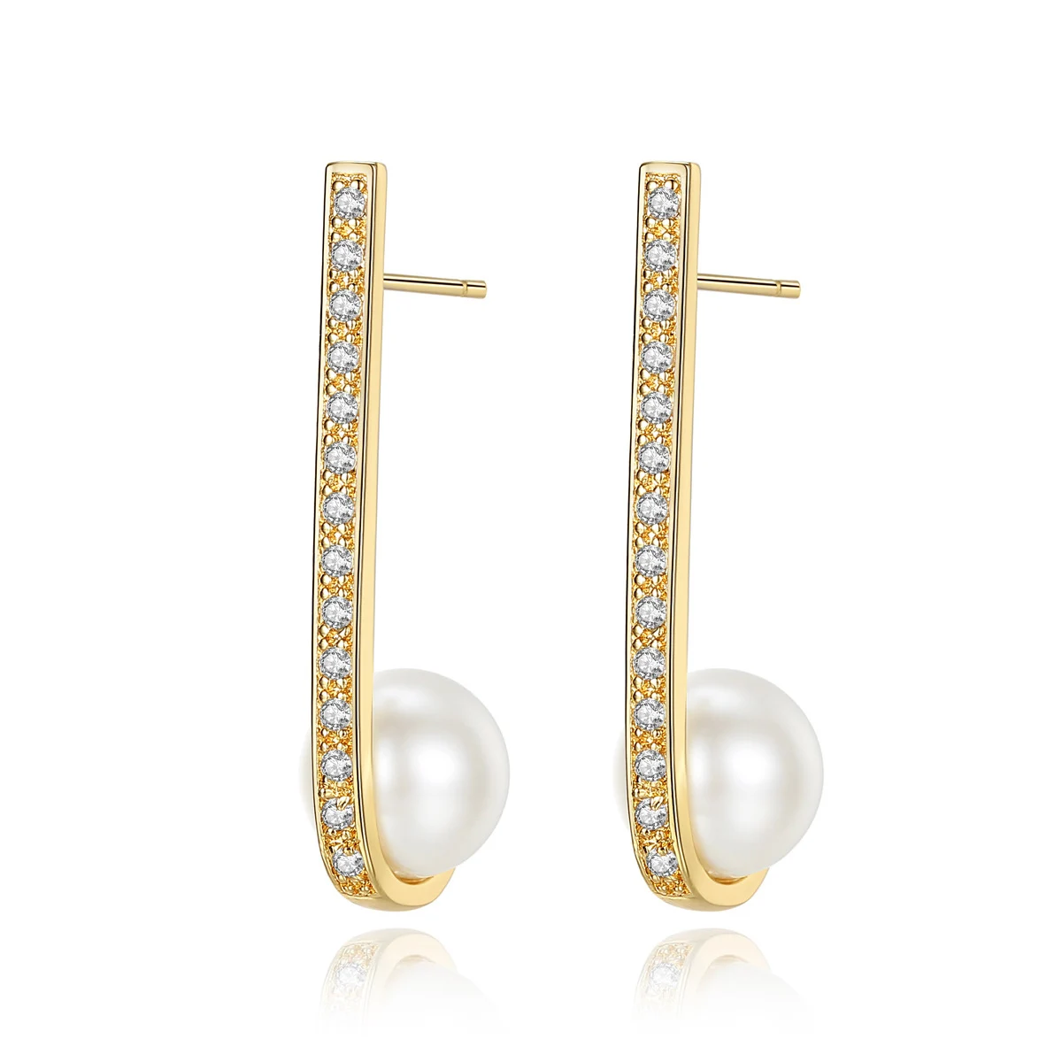 2019 New Creative Gold Silver Color Fulll AAA Cubic Zirconia Hook White Pearl Drop Earrings For Women Geometric Design Earring | Украшения