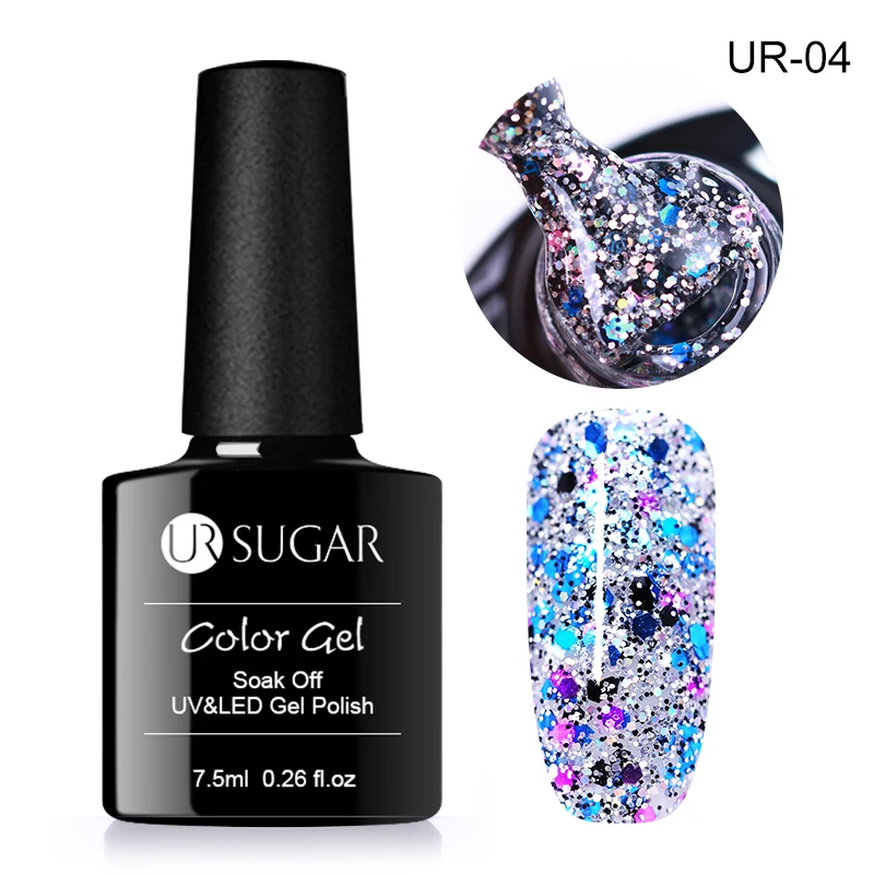 

UR SUGAR 7.5ML Shiny Glitter Gel Polish Semi Permanent Laser Sequins Soak off Platinum UV LED Gel Nail Polish Lacquer Varnish