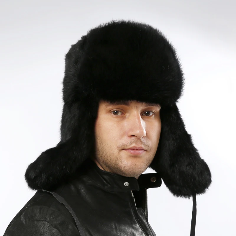 Шапки из натурального меха для мужчин русская зимняя шапка-бомбер из кроличьего меха зимние шапки ушные щитки утолщенные шляпы авиатора
