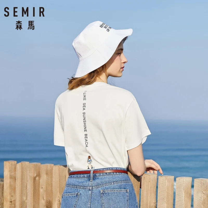 SEMIR футболка с коротким рукавом женская 2019 летняя новая вышивка круглый вырез