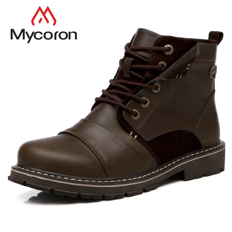 

MYCORON New Arrivals Winter Men Shoes Short Plush 2018 New Fashion Brand Men Boots Fashion Leather Lace Up Bota Masculina