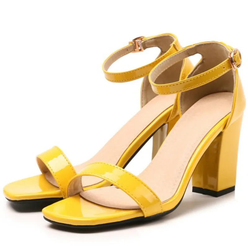 

Womens Summer Shoes Single Belt Sandals High Chunky Heel Ankle Strap Solid Casual Sandals Footwear Party Plus Size 33 - 46