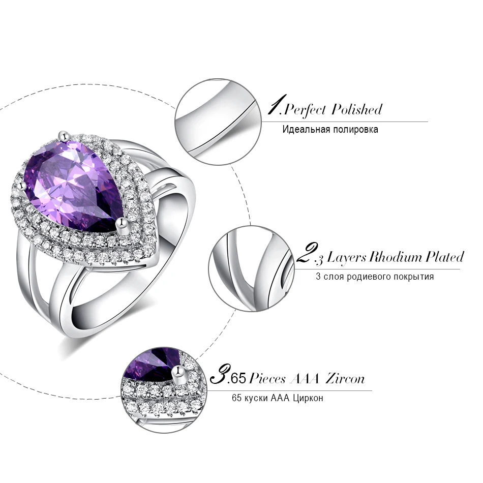 ORSA JEWELS Big Water Drop 6 ct Zircon Ring 3 Prong Setting with Micro Paved CZ Stone Around Trendy Party Rings for Women OR36