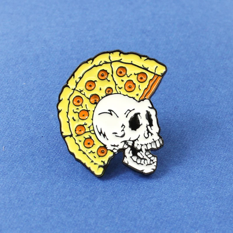 

Fun Pizza Hairstyle Skull Skeleton brooch Yellow Skeleton Badges Custom Enamel Pins Brooches for Men Women Pizza Lover Jewelry