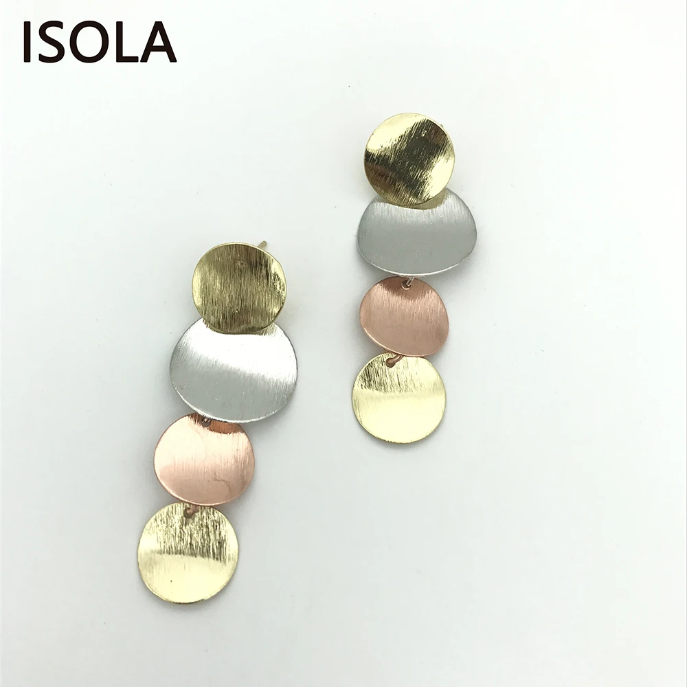 ISOLA Brushed Minimalist Tiered Earrings Round Multilayered Drop Earring Charming Large Simple Stacked | Украшения и аксессуары