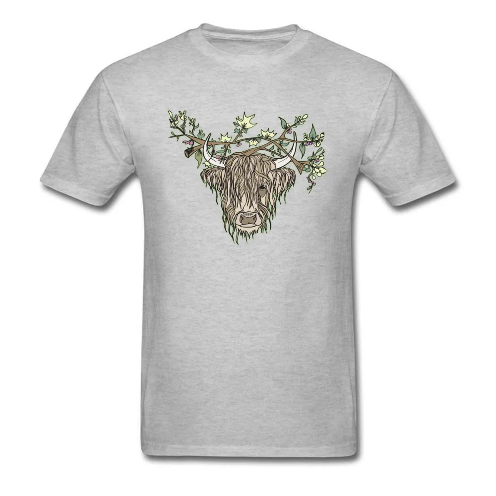 Scottish cow Normal T Shirt for Male 100% Cotton Fall Tees Fitness Tight T-shirts Short Sleeve Prevalent O-Neck Scottish cow grey