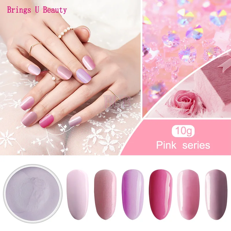 

10g/box Very Fine 6 In 1 Pretty Princess Pink Series Nail Dipping Powder Easy Operate Natural Dry Dip Powder Without Lamp Cure