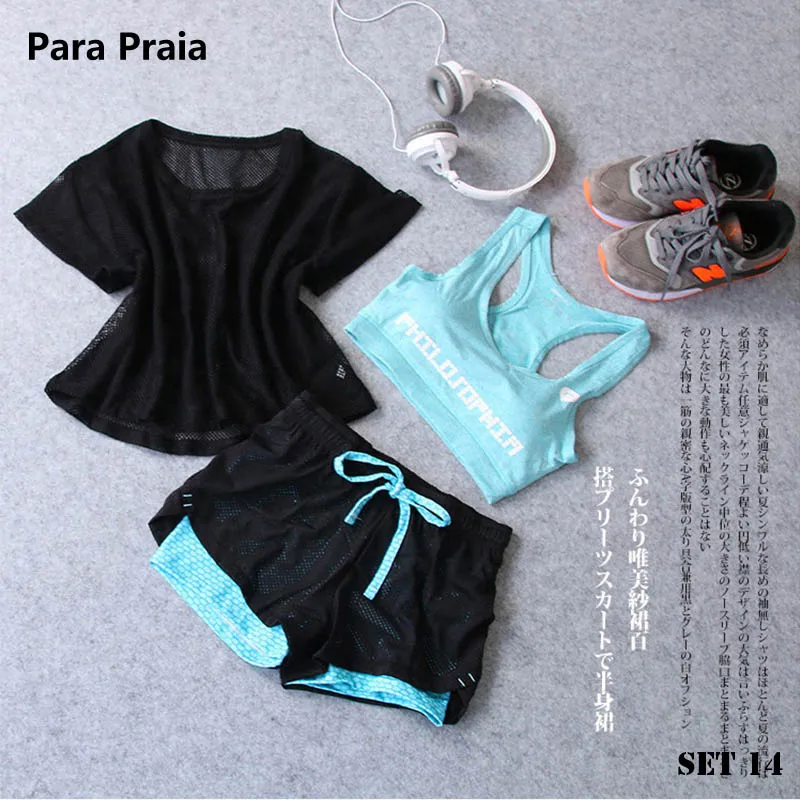 Sport Wear Three Piece Yoga Set Sport Shirt for Women Sports bra font b Fitness b