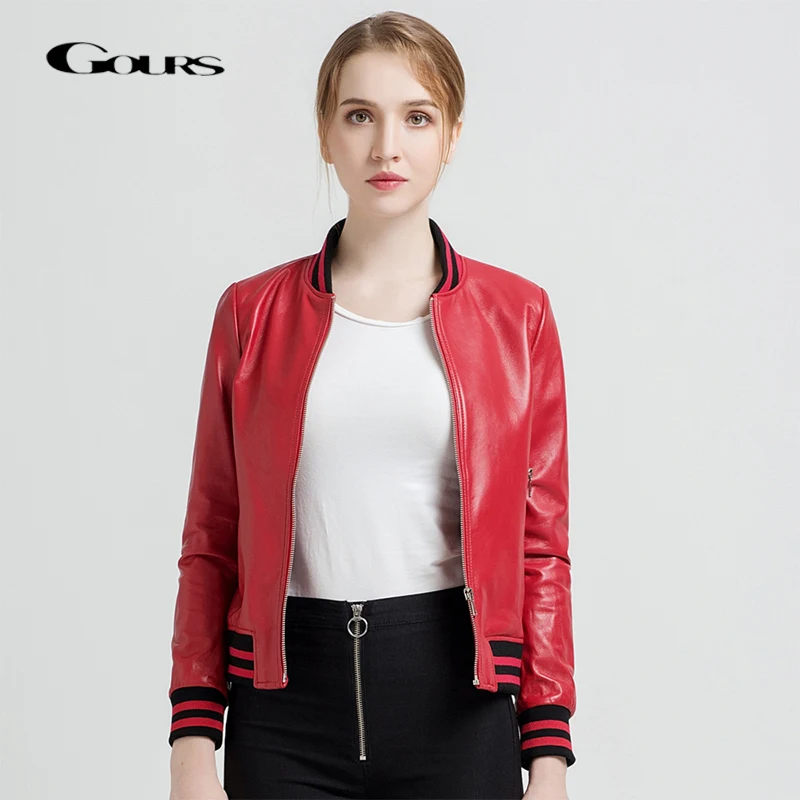 Gours, женские Куртки из натуральной кожи, женская модная короткая мотоциклетная куртка, черная классическая куртка в стиле панк, Женская куртка из овчины 301