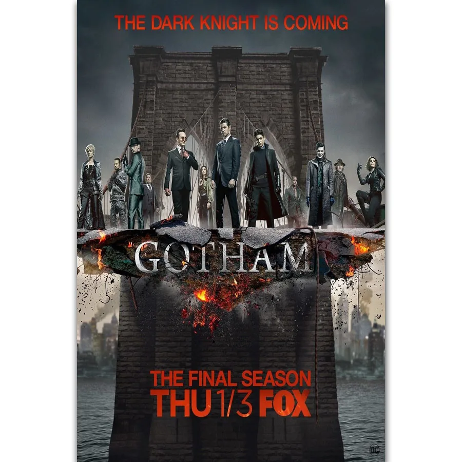 

FX2337 Hot Gotham Season 5 TV Series Show Bruno Heller Ben McKenzie Poster Art Silk Light Canvas Home Room Wall Printing Decor