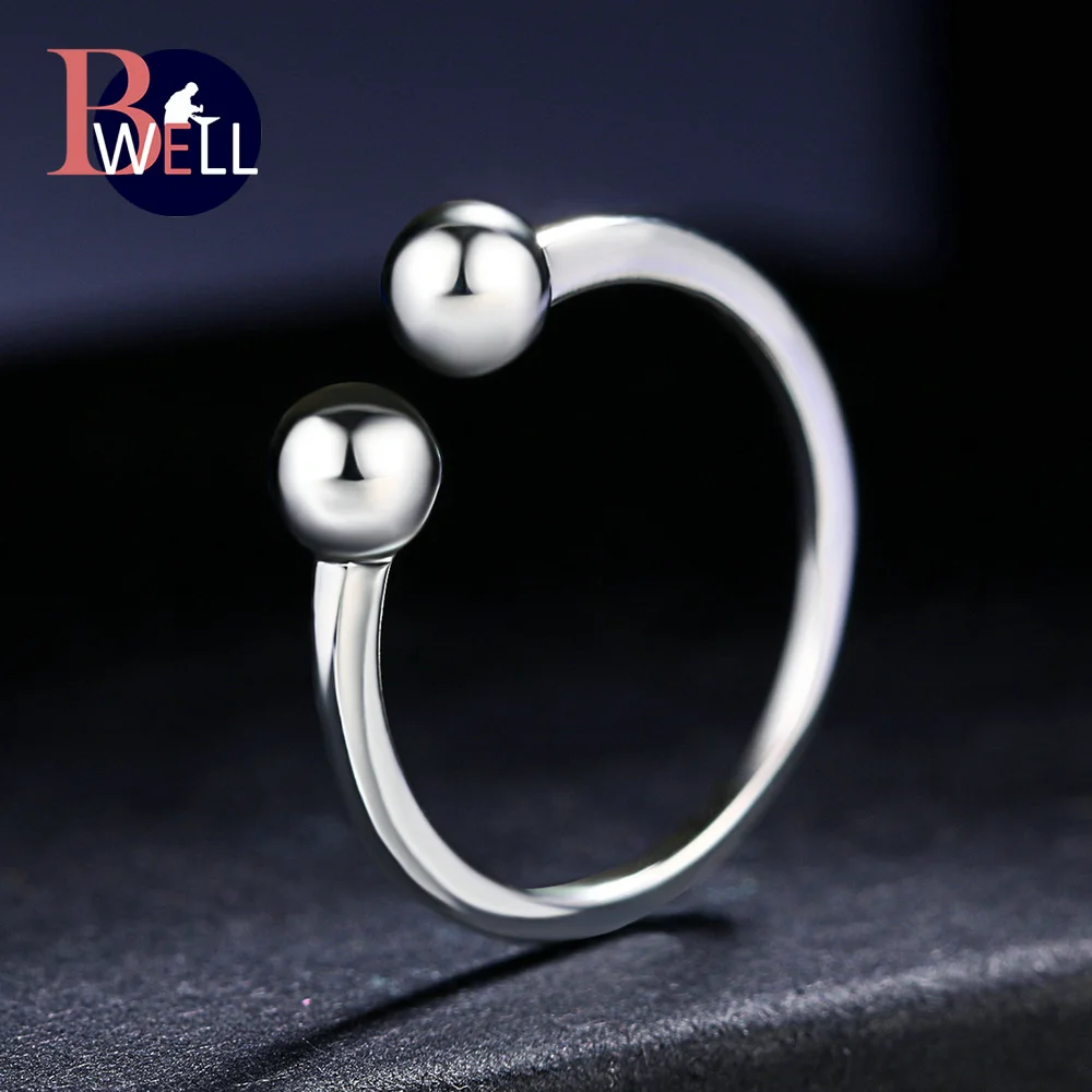 

Bwell Simple Round Balls Rings 100% 925 Sterling Silver Adjustable Rings For Women Party Fine Jewelry BWRY047
