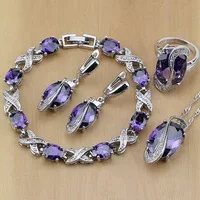 Модные ювелирные изделия из стерлингового серебра 925 пробы белые CZ комплекты украшений для женщин Свадебные серьги подвеска ожерелье кольца браслет