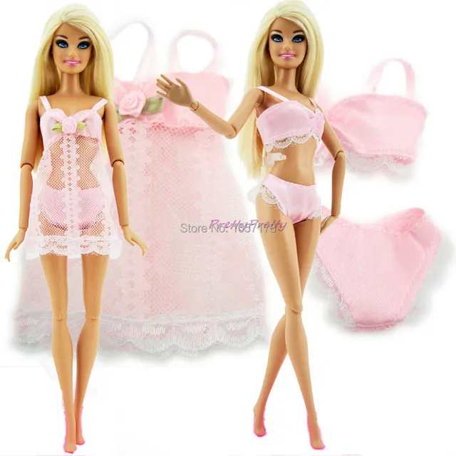 Pink Sexy Pajamas Lingerie Lace Costumes + Bra + Underwear ...