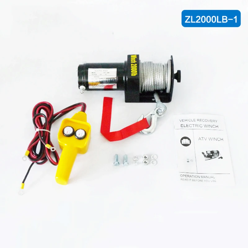 

Electric Winch Wire Rope Recovery Winch Traction Cable Pulling Kit Cross-country Crane 2000 lbs DC 12V ATV Motor Y