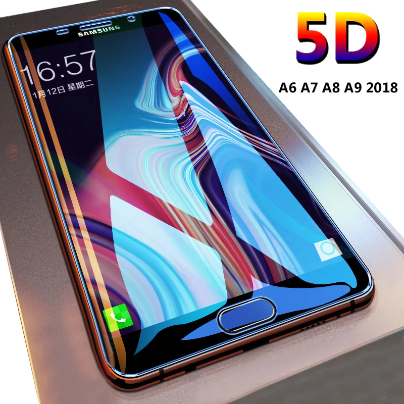 

5D Full Curved Glass Cover For Samsung Galaxy A50 A40 A30 A20 A10 A9 A6 A8 J6 J4 Plus 2018 A750 Glass Film For A3 A5 A7 J7 2017