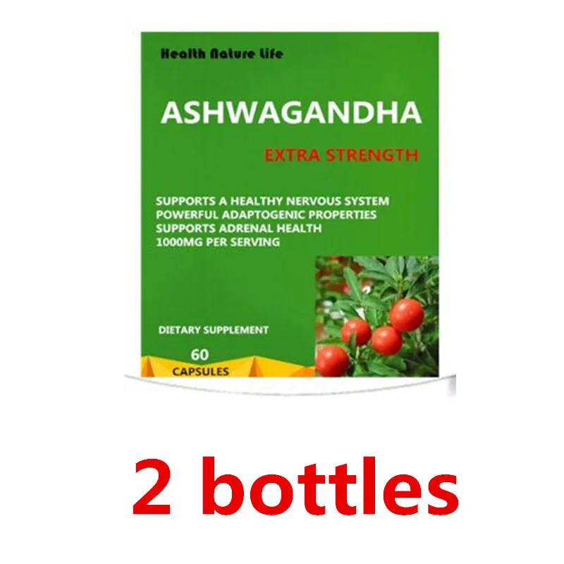 Organic Ashwagandha 1000 mg-дополнение для снятия стресса, поддержки тревоги и настроения-экстракт черного перца - Цвет: 2 bottles