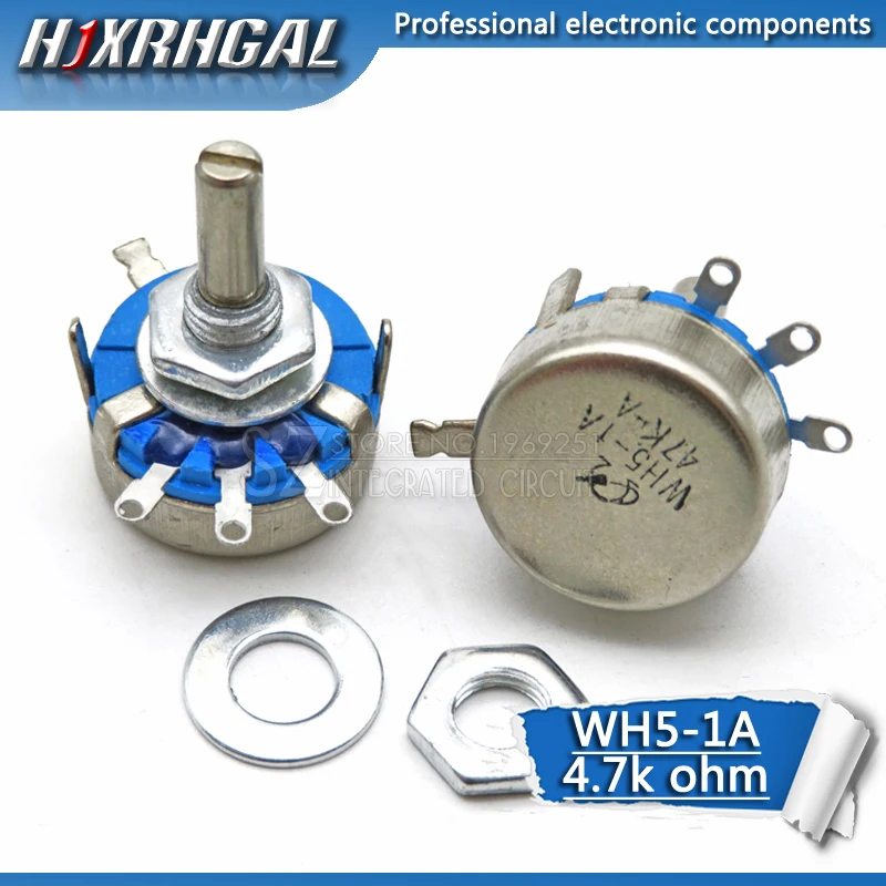 5PCS WH5 1A Carbon Potentiometer 4.7K ohm 3 Terminals Round Shaft