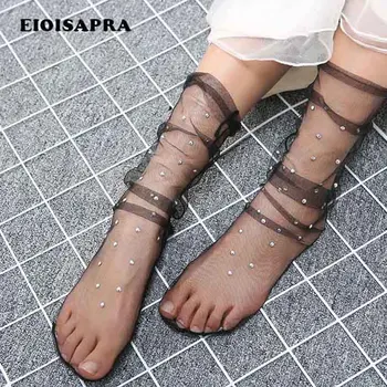 

[EIOISAPRA]Ultra-thin Transparent Shining Sexy Mesh Socks Women Creative Colorful Pearl Socks Japan Harajuku Calcetines Mujer
