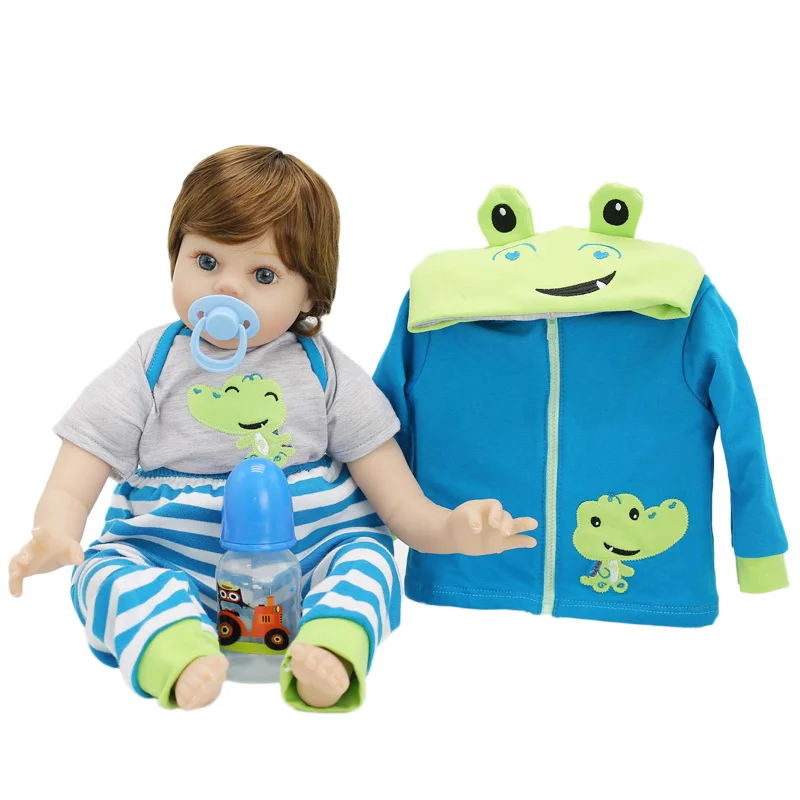 

NPK Silicone Reborn Baby Dolls With Cartoon Frog Clothes Birthday Gift Toys Dolls For Girls 16 Inch 40CM Baby Born