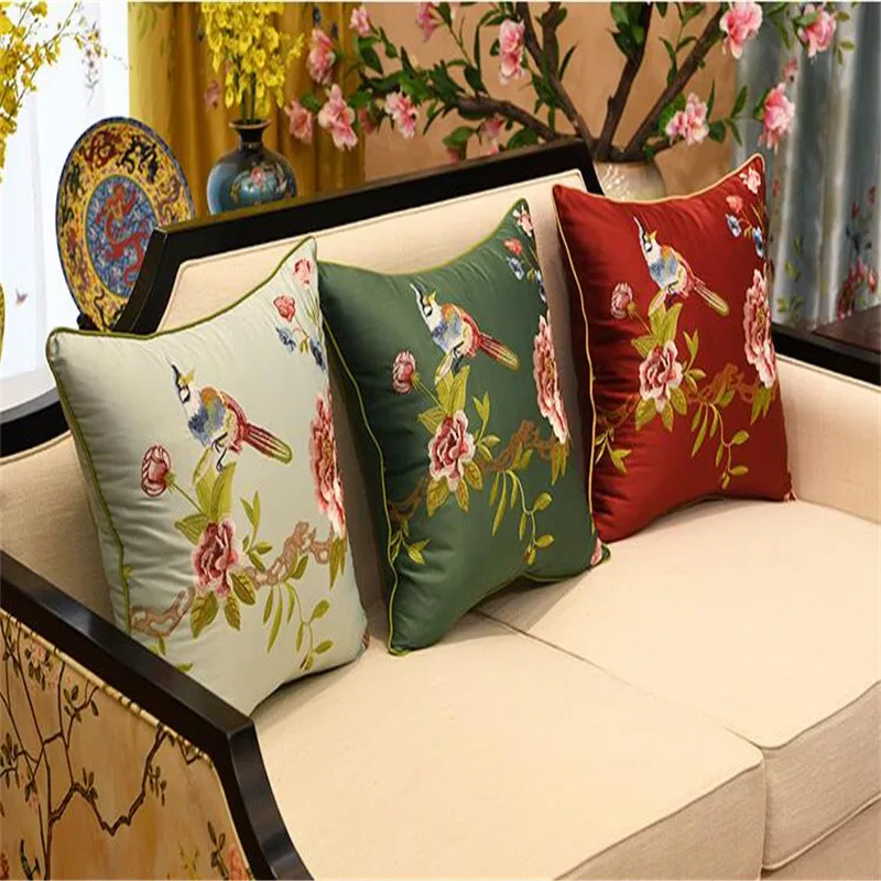 

free shipping natrual classical lovely bird throw Pillow with inner 60x60cm Pillow embroidery cushion pillow chair decorative