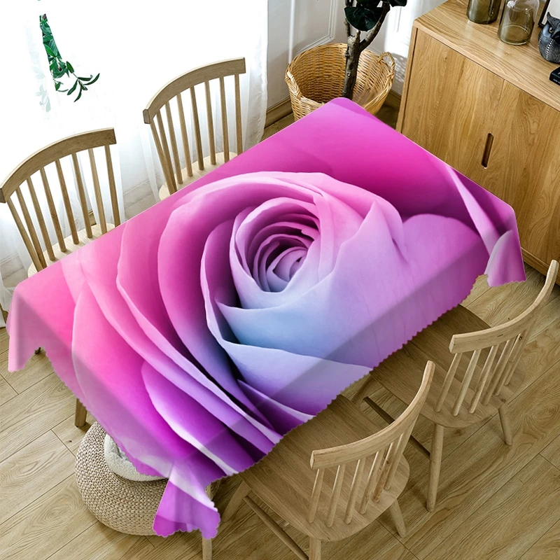 

3D Wedding Pink Rose Pattern Tablecloth Dustproof Washable Cloth Thicken Cotton Rectangular and Round Table Cloth