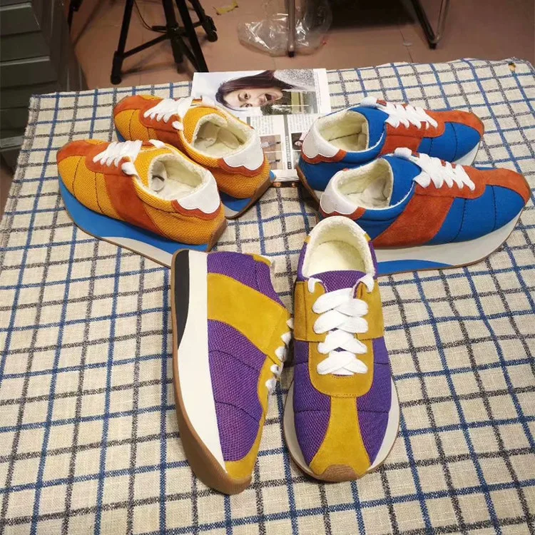 

Ins Hot Newest Spring Woman Casual Sneakers 5cm Flats Platform Lace Up Mixed Colors Waterproof Sneakers Design Woman Cozy Flats