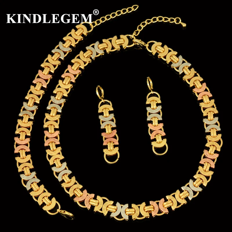 

Kindlegem Fascinating Three Color Chain Necklace Set Italy Deluxe Designer Jewelry For Women Anniversary Best Gift