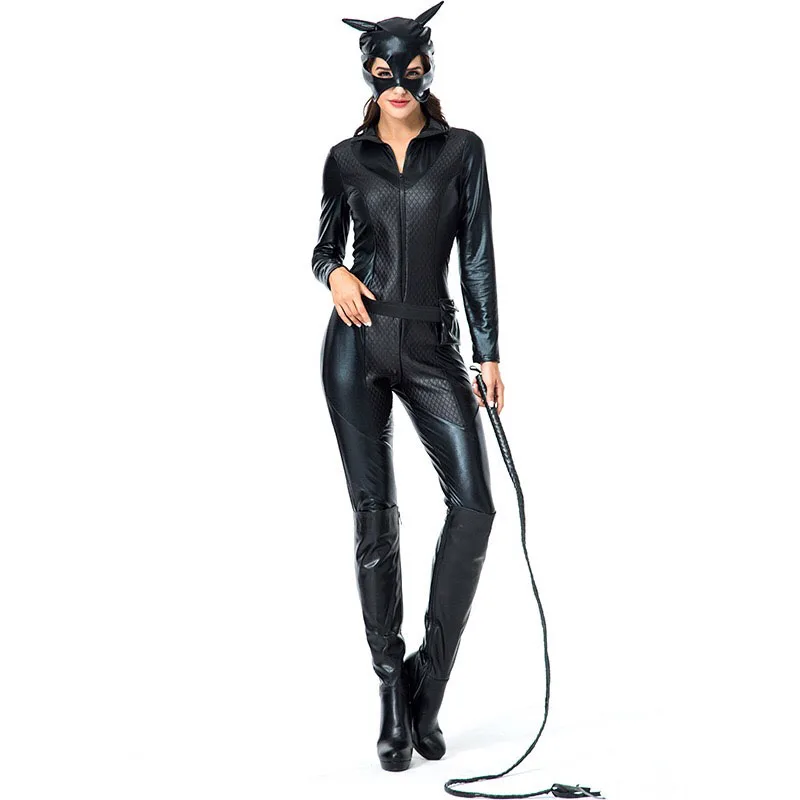 Дамы Хэллоуин кошка женщины фильм герой темнота костюм Облегающий комбинезон с маской 2 шт набор необычный черный соблазнительный комбинезон для женщин плюс размер