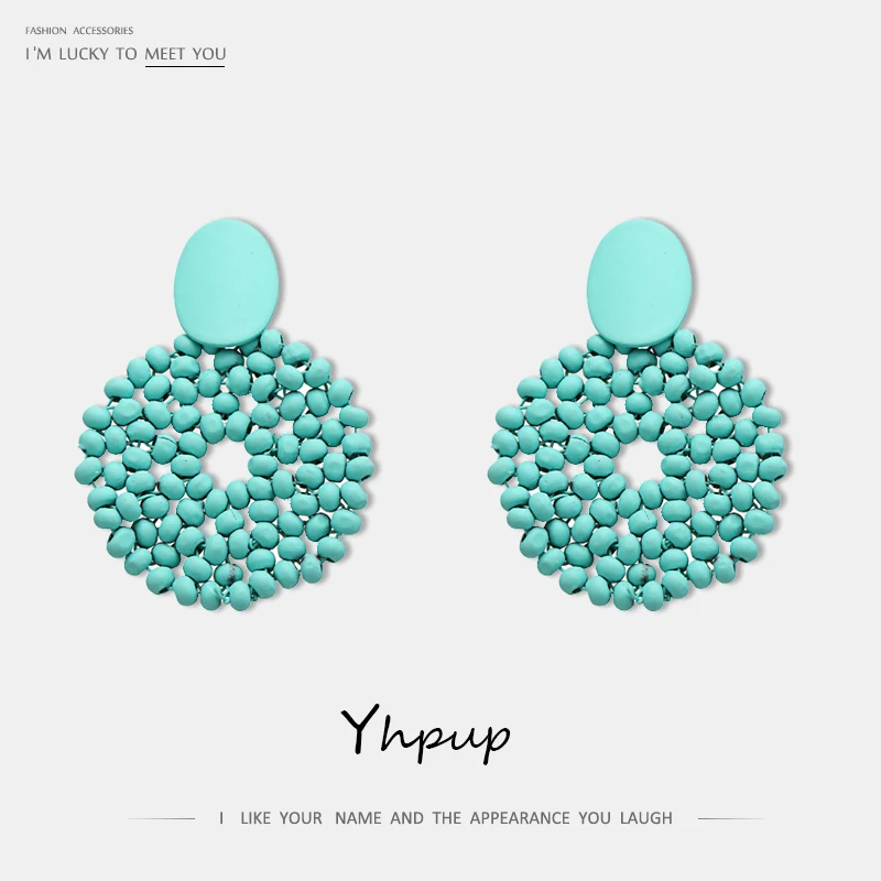 

Yhpup Fashion Candy Color Round Geometric Dangle Earrings Wood Bead S925 Silver Pins Girl Women Beach Holiday Jewelry Gift New