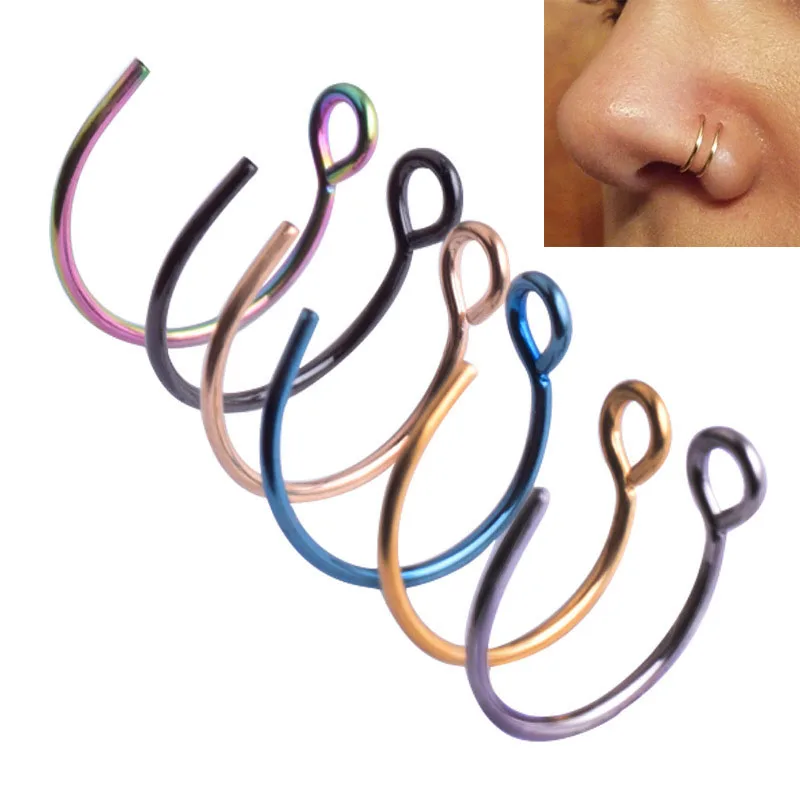 

10 PCS Stainless Steel Fake Nose Rings 8 MM C Septum Clickers Non Piercings Fake Nose Hoop Studs Cartilage Earrings Body Jewelry