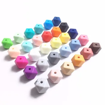 

Free shipping 100pc Hexagon 13MM Silicone Beads Teething Baby Chewing Bead Necklace Bead Diy Chewable Silicone Geometric Teether