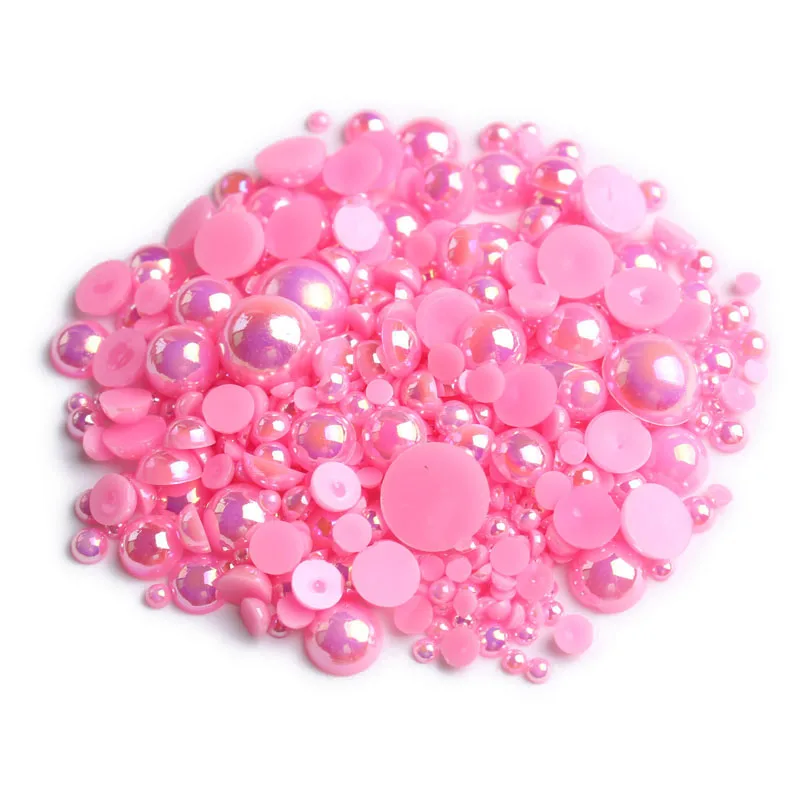 

Mix Size 2mm/3mm/4mm/5mm/6mm/8mm 15g ABS Half Round Flatback Pearls DK Pink AB Beads Diy Accessories Free shipping