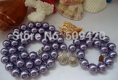 

Free Shipping Wholesale>>>Beautiful 10mm Purple Sea Shell Pearl Necklace Bracelet set #@