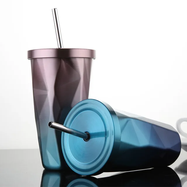 Best Offers Home Kitchen Thermos Cup Creative Vacuum Flasks Insulated Thermos Car Coffee Mug Travel Drink Bottle For Coffee with Straw 500ml