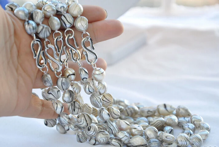 

FREE shipping>>>>>z5779 OH wholesale 17" 14mm gray striae baroque freshwater pearl necklace 5pcs new