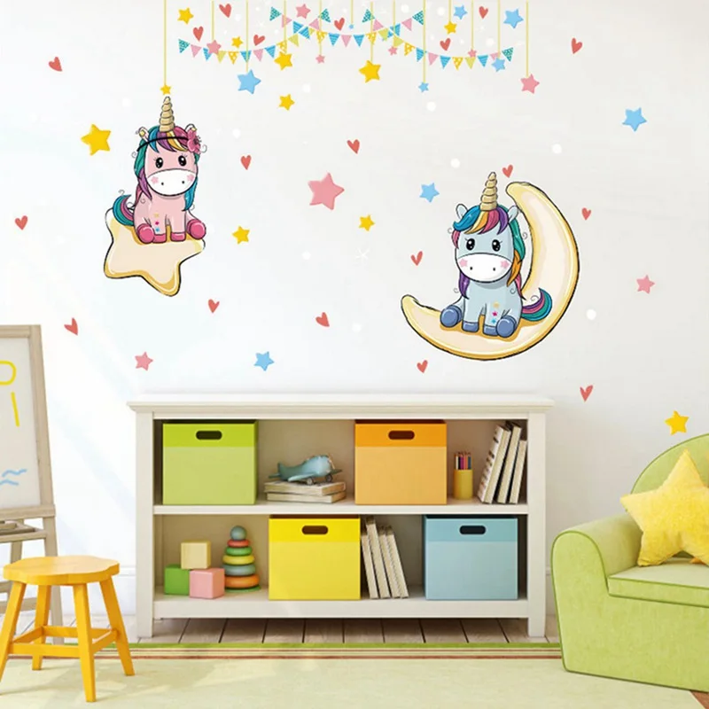 

1Pcs Cute Cartoon Unicorn Wall Stickers For Kids Room Bedroom Home Decor DIY Rainbow Unicorn Wallpaper Wall Art Mural Decals
