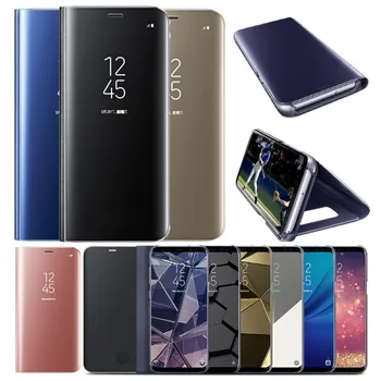 

100pcs/lot Smart Clear View Mirror Flip Case For Samsung Galaxy Note 8 S7 Edge S8 Plus C8 C10 Stand Leather Phone Case Cover