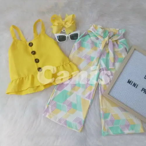 

2Pcs Set Toddler Kids Baby Girl Ruffle Sling Crop Top Long Pant Leggings Infant Summer Clothes Set Outfits Sunsuit