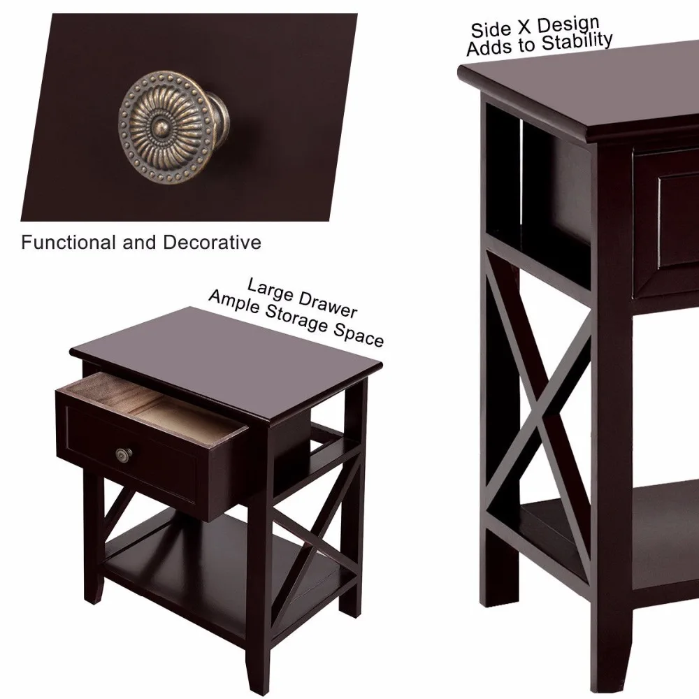 Giantex Nightstand End Bedside Table Drawer Storage Room Decor Bottom Shelf Home Furniture HW56019CF Giantex Nightstand End Bedside Table Drawer Storage Room Decor Bottom Shelf Home Furniture HW56019CF