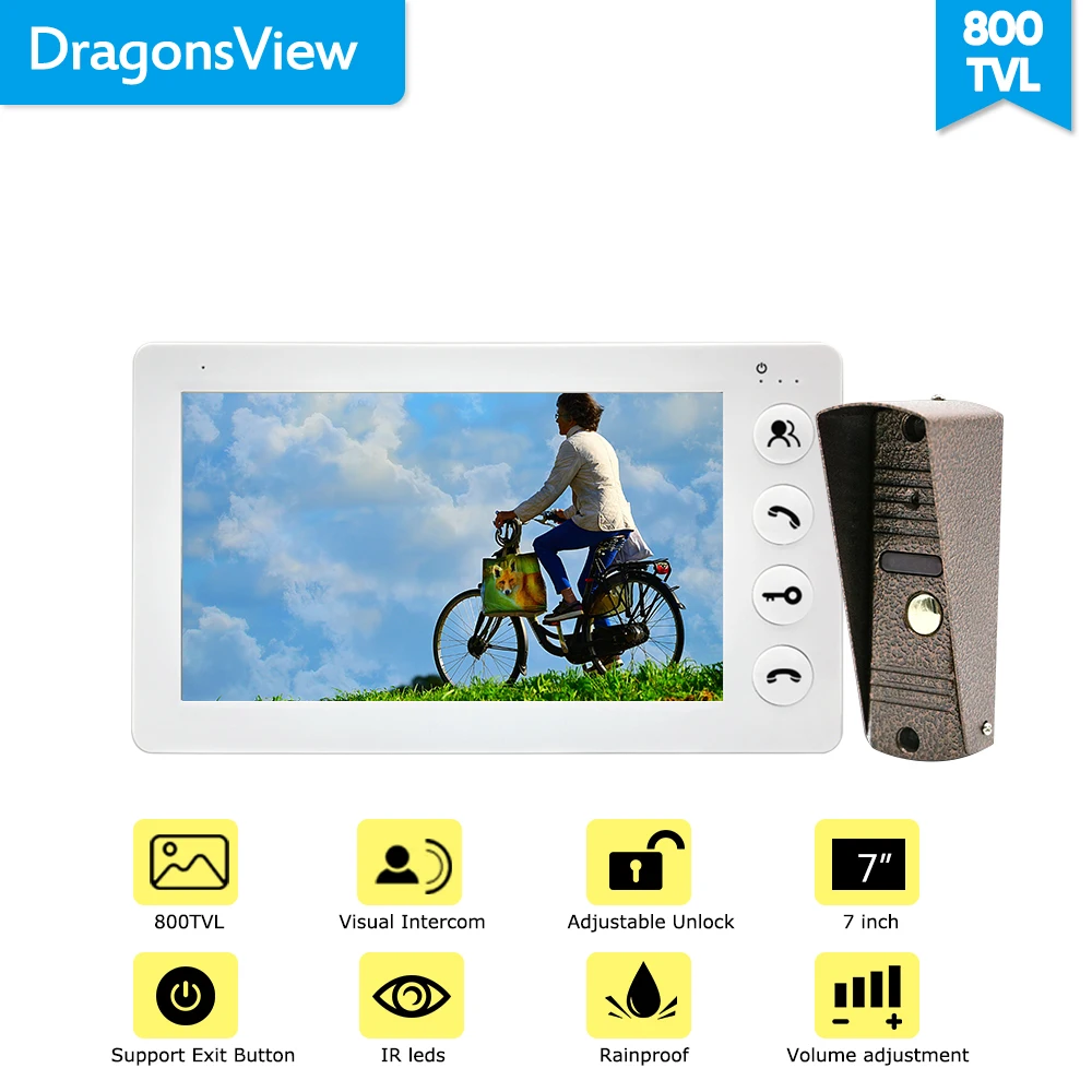 Видеодомофон Dragonsview 7 дюймов цветной ЖК дисплей металлическая наружная панель