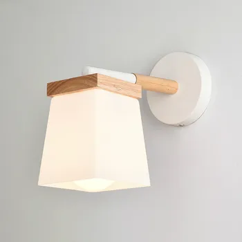 

Nordic wrought iron bedroom bedside lamp solid wood study hotel living room reading wall lamp glass aisle wall lamp mx6101507